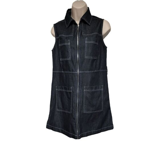 Eighty-Eight Denim Blue Mini Dress Zip Up Front Women’s Size Small - Picture 1 of 7